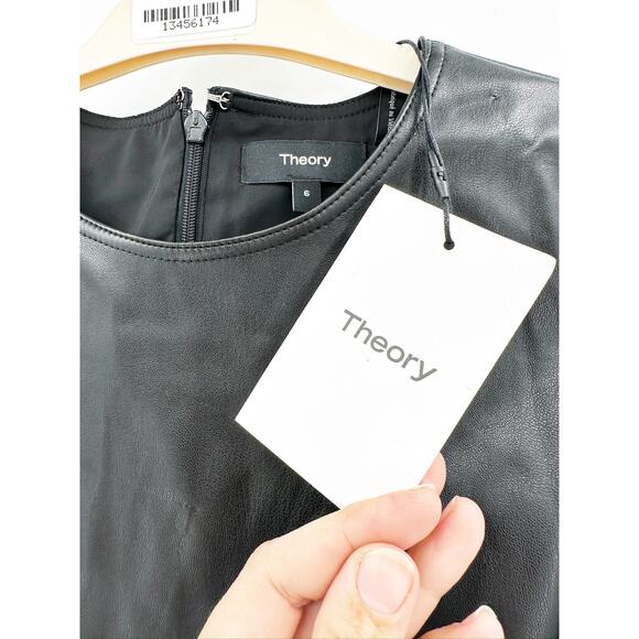 Theory Bedford Mod Faux Leather Sleeveless Shift Dress In Black Size 6 - Picture 6 of 6